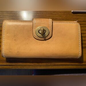 Coach Vintage Hampton Turnlock Wallet Tan Leather Y2K Minimalist Classic PROJECT